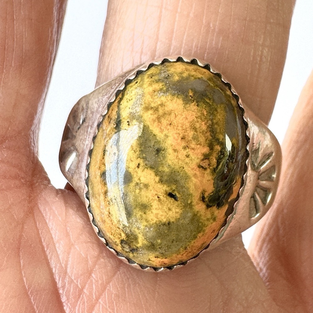 Navajo Bumblebee Jasper Mens Ring Sz 9.5 Annie Lincoln Sterling Handmade Band